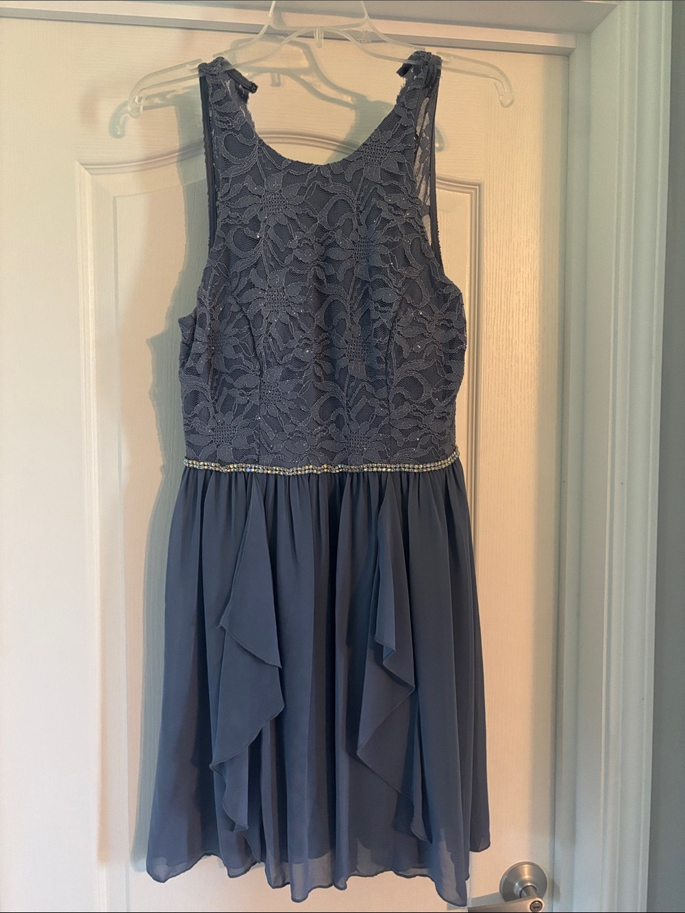Women’s Lace & Chiffon Party Dress with Beaded Waist
